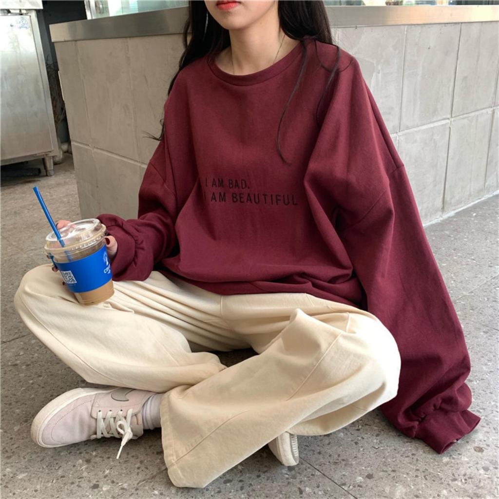 Women Letter Printing Round Neck Long Sleeve Hoodie Sweatshirt Fashion Ladies Streetwear Slouch Pullover Jumper Tops