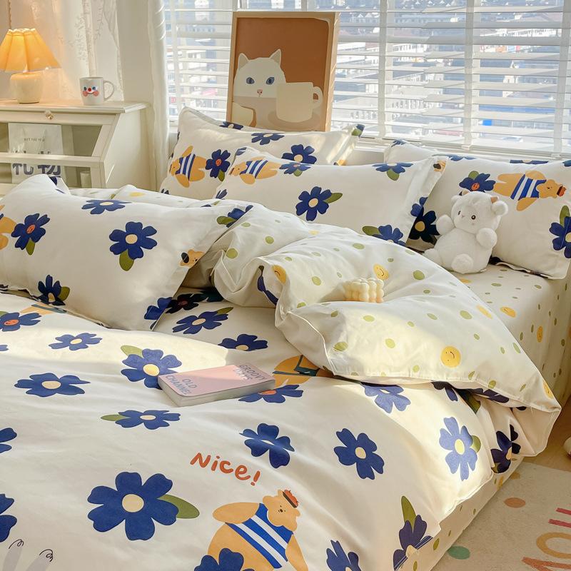 Pastoral Style Plant Cashmere Print Four-piece Bedding Set Dormitory Fresh Bed Sheet Three-piece Set