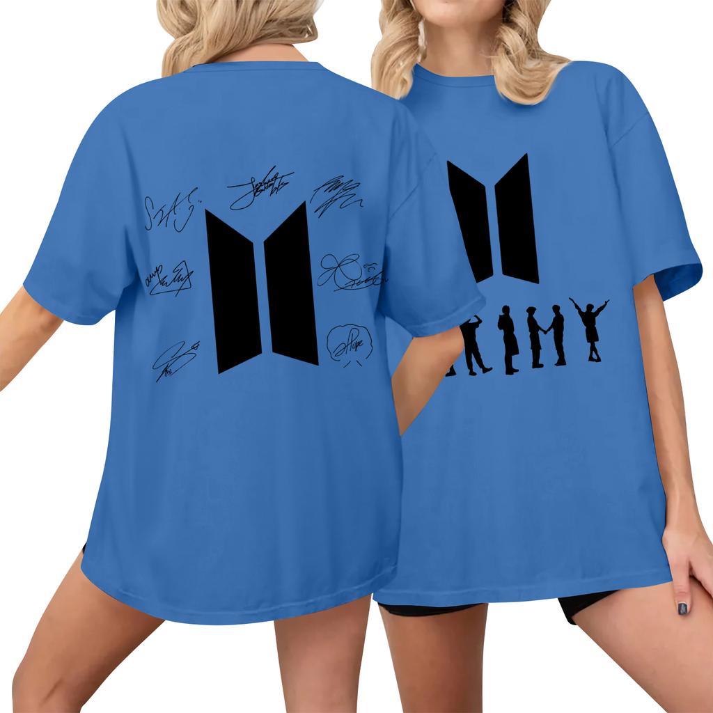 Dámské ležérní tištěné tričko s kulatým výstřihem, svetr s krátkým rukávem