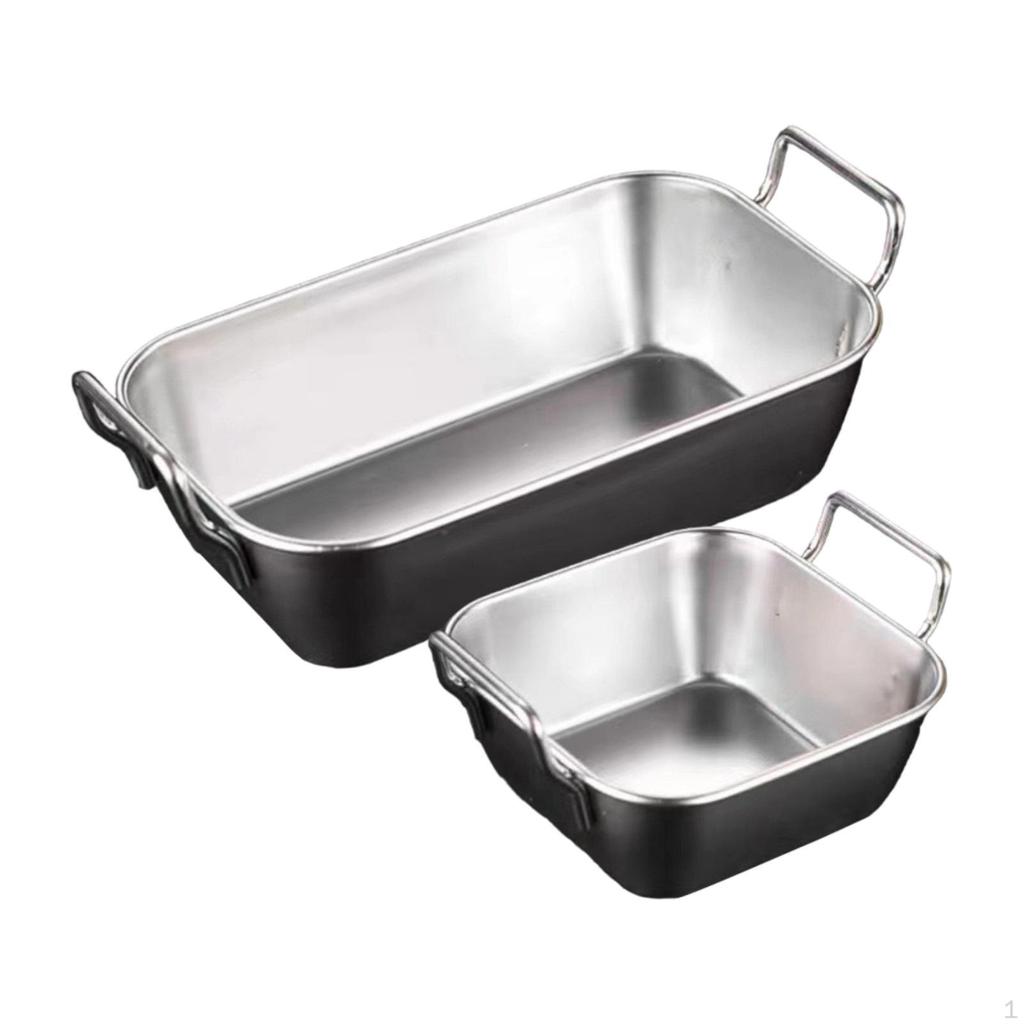 2 Pack Serving Tray, Stainless Steel Fry Plate, Kitchen Basket for Barbecue Events