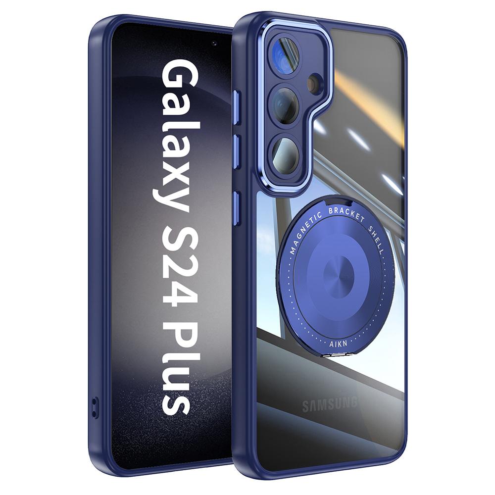 Pro Samsung Galaxy S24 Magnetické pouzdro PC+TPU Kryt na telefon s otočným kovovým stojánkem, Ochrana objektivu
