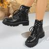 Fashion Punk Style Rivet Decor Black Combat Boots Women PU Leather Platform Ankle Boots Woman Fashion Buckle Strap Motorcycle Booties