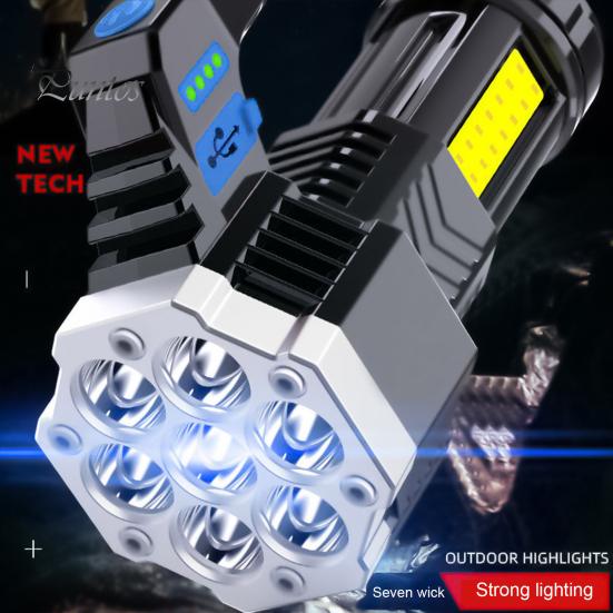 Portable Flashlight Camping High Brightness Multiple Lighting Modes Long Beam Distance Ergonomic Handle with Side Light Waterproof Hunting Emergency