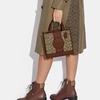 Coach Dempsey 22 Letter Logo Stripe Print Fabric And Leather Tote Bag Women Tote Bags Elephant-Gray Brown C8417-IMVGB