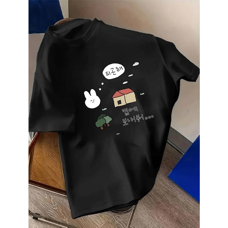 

Womens Japanese Animation Graphic TShirt Cute Rabbit Take Me Home Because Im Tired Text Harajuku Sleeve Aesthetic Clothes 3XL