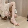 2025 summer Internet celebrities new one-word buckle temperament high heels women's fine heels beautiful nude strap sandals versatile