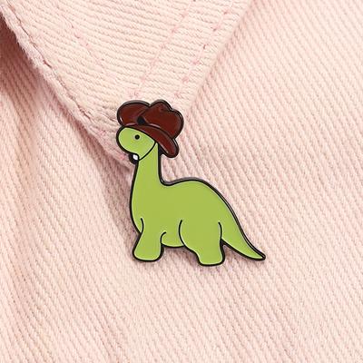 Cartoon Green Dinosaur With Cowboy Hat Enamel Pin Funny Cute Animal Metal Brooch Lapel Backpack Badge Jewelry Gifts For Friends