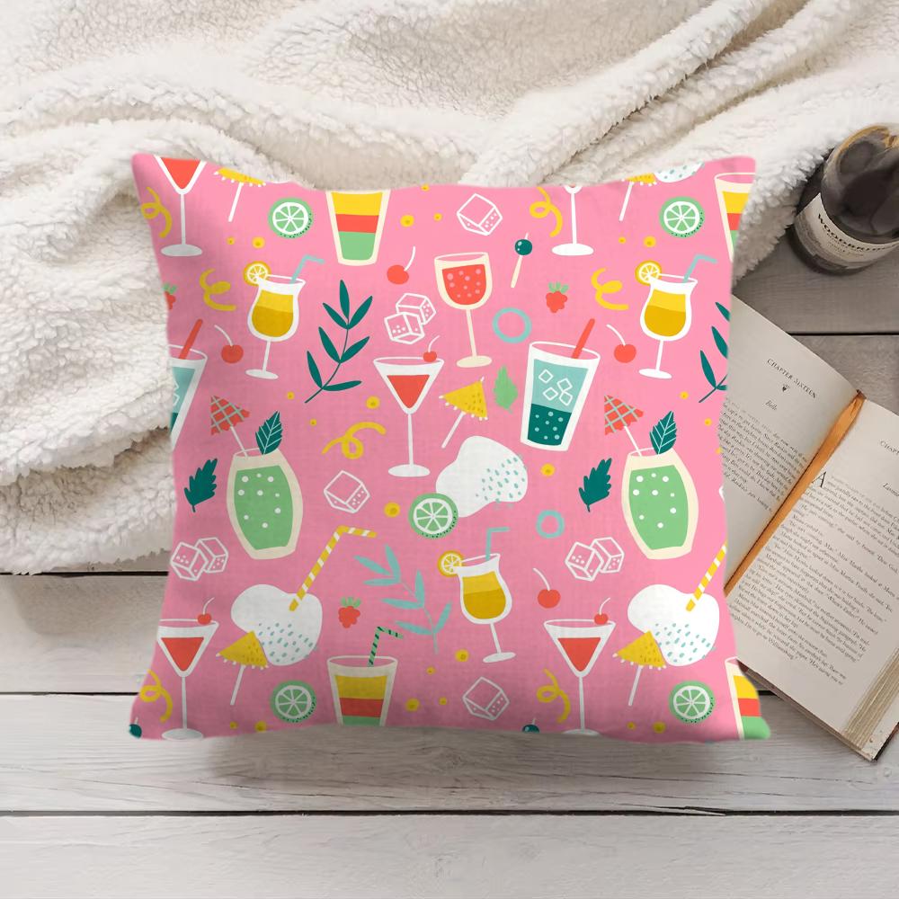 Cocktail Pattern Cushion Cover Soft Short Plush Pillow Cover Smooth Cozy Texture Aesthetic Cushion Case Home Decor