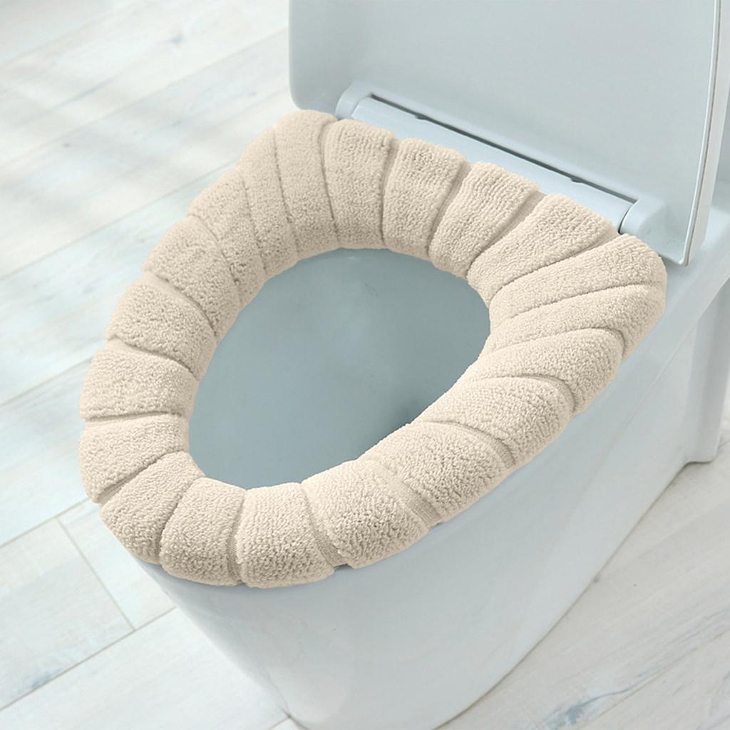 Soft Plush Toilet Seat Cover Washable Thickened Stretchable Bathroom Mat Universal Fit for Standard Seats