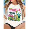 Buntes Sommer-Tequila-Flaschen-Limetten-Print-T-Shirt Weich Lockere Passform Rundhalsausschnitt Kurzarm für Damen Partys Urlaub