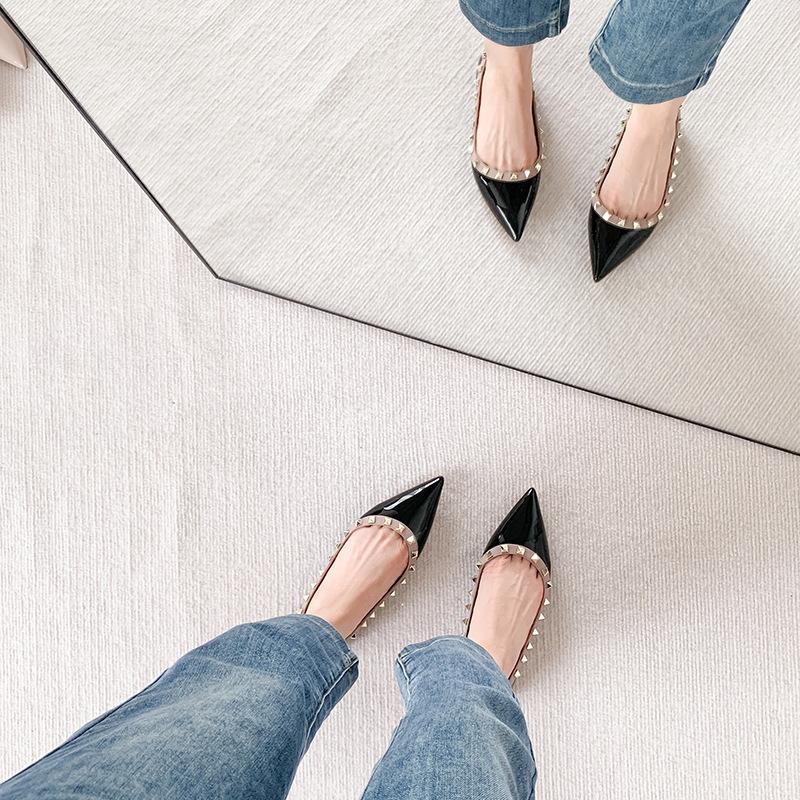 HL04 flache Schuhe Weiblichkeit High-End Französische Mode Weide Nude Grau Keine müden Füße Spitz zulaufend Innenerhöhung Einzelne Schuhe