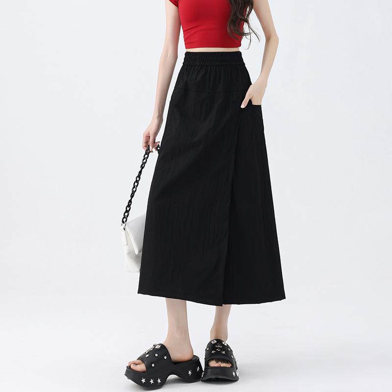 

Женские брюки-юбки с высокой талией и широкими штанинами 2025 года — большие размеры, стройнящая летняя мода M [80-100 Jin] чёрный