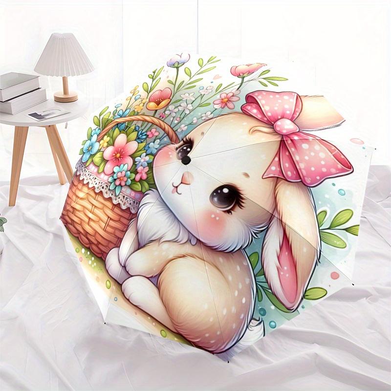 

1pc Bunny & Flowers Pattern Automatic Umbrella is Fashionable and Good-Looking, a Portable 3-Fold Umbrella, Suitable for Travel and Daily Use, a