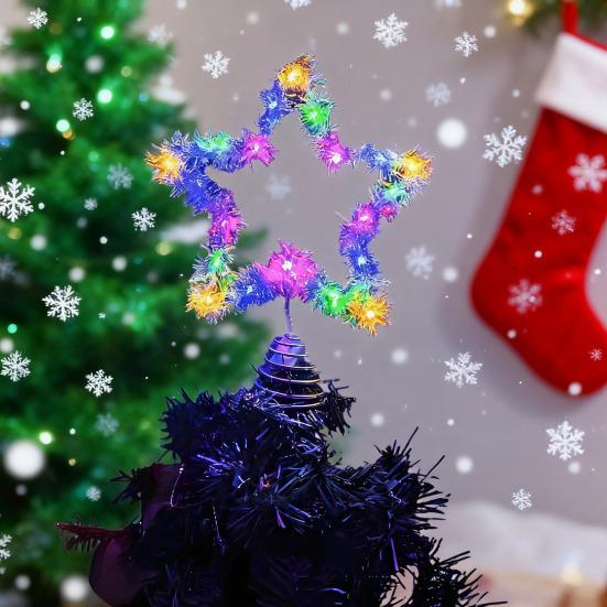 Christmas Tree Topper Star Lighted Star Decoration with Spiral Wire Base Xmas Tree Glittery Star for Festive Home Parties Decor
