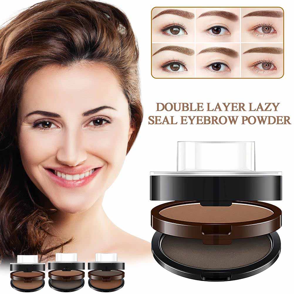 1 Set Double Layer Dual Color Lazy Eyebrow Powder Stamp, Long Lasting, Waterproof, Sweatproof, Smudge Proof Brow