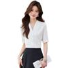 Women's Wrinkle-Resistant Chiffon V-Neck Short Sleeve Blouse - Professional Summer Top