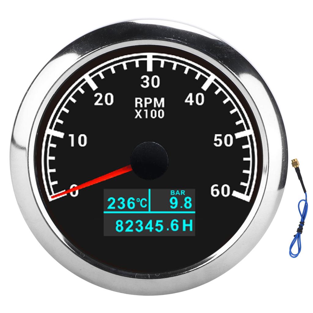 3‑In‑1 6000RPM Tachometer Water Temp Oil Pressure Hour Gauge IP67 Waterproof for Car Boat TruckBlack Dial