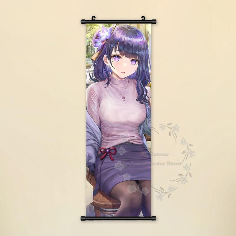 Impact Genshin Poster Anime Hot Games Wall Artwork Hutao Klee Vendi Canvas Painting Print Hanging Scroll Home Decoration Gift