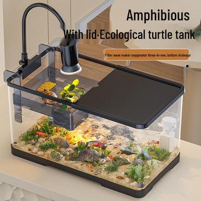 Versatile Desktop Turtle & Fish Aquarium with Basking Platform and Integrated Circulation System