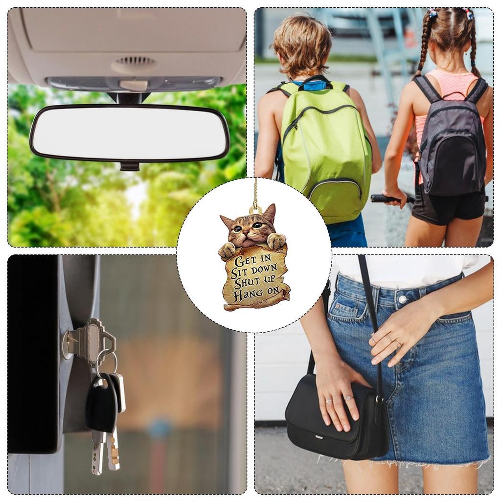 Cat Design Car Rearview Mirror Ornament - Versatile decoration with backpack and keychain, cute