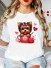 Valentine's Day Women's Short Sleeve T-shirt Cute Yorkie Graphic Print Crew Neck Casual Daily Comfort Tee for Summer Spring