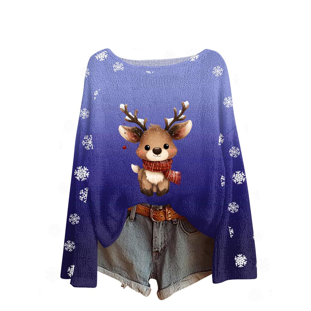 Womens  Fall Sweaters Long Sleeve Print Tops Pullover Sweaters Loose Dressy Casual Basic Clothes