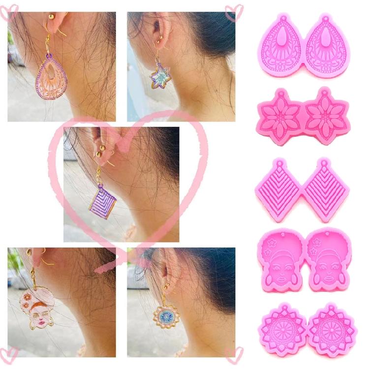 1PC Heart Star Flower Shape Resin Craft Silicone Mold Pendant Mould Earrings Moulds for Unique Necklace and Earring