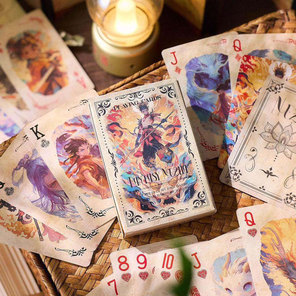 55 pcs Blue core paper poker retro style character girls puzzle entertainment poker hard card