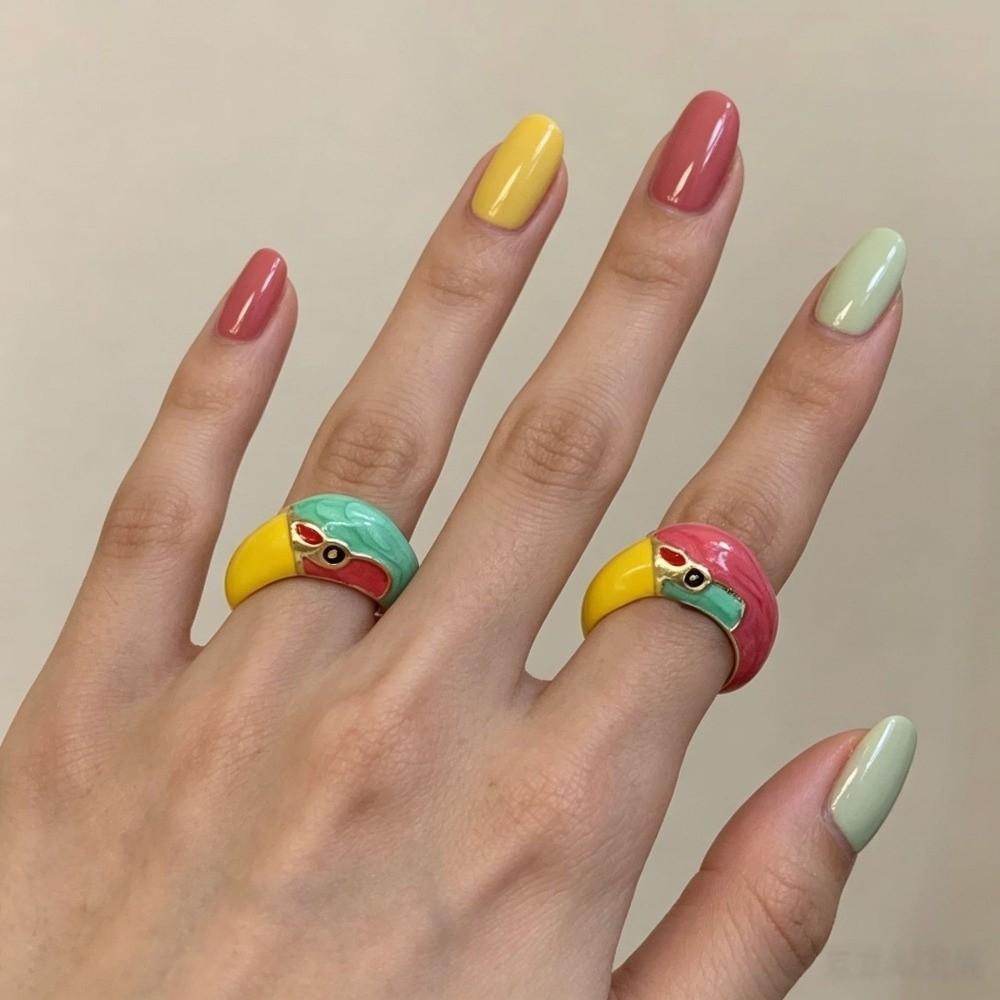 Exaggerated Design Enamel Parrot Ring Metal Material Adjustable Ring Party Gifts
