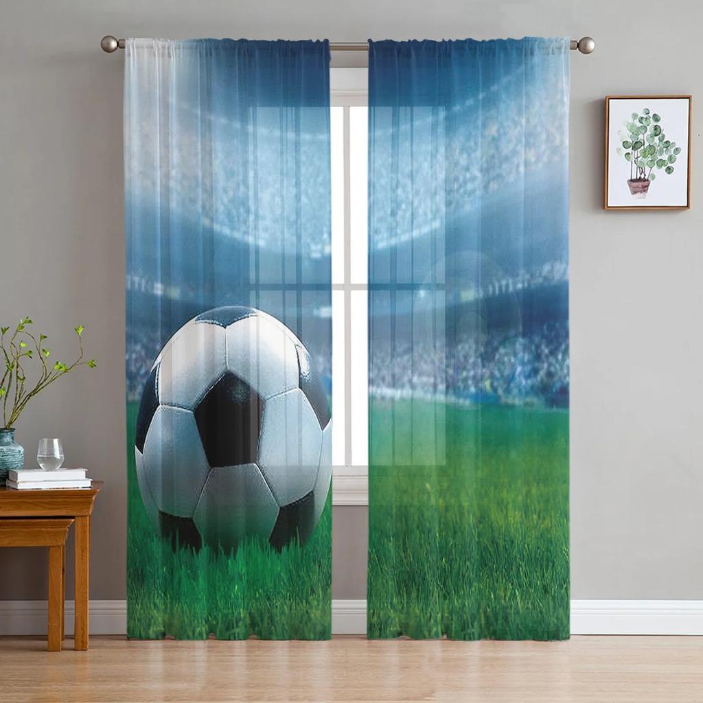 Sheer Gymnasium Soccer Court Balls Football Curtains Living Room Bedroom Decoration Window Voiles Morning Tulle Curtain Polyester Washable Ready
