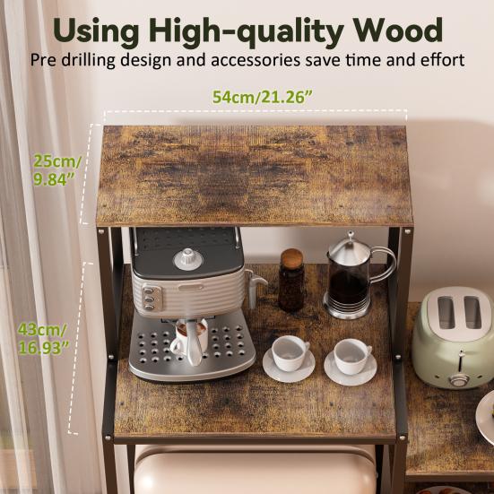 Kitchen Storage Rack Rack Mini Fridge Stand with Shelves 5-Tier Coffee Bar Table Cabinet Microwave Baker Utility Shelf for Dorm Small Bakers