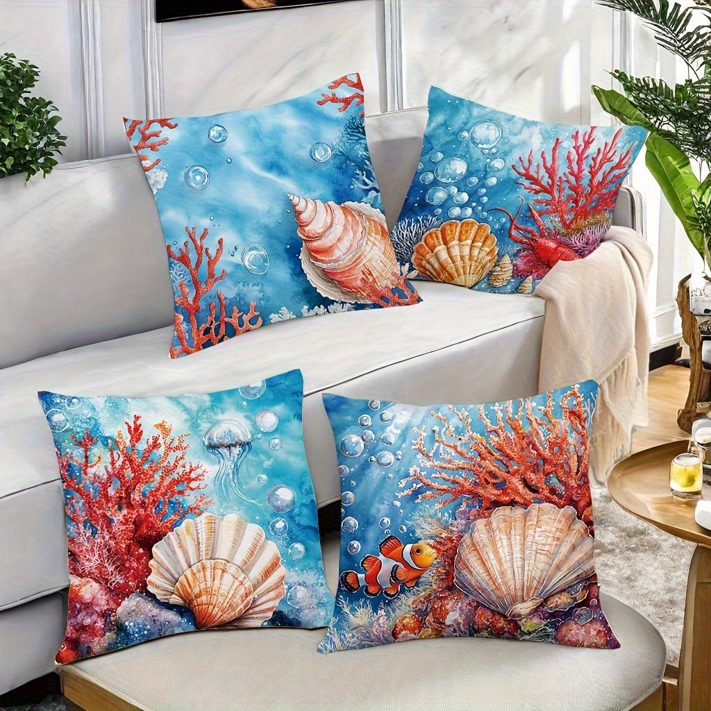Vivid Marine Coral Pattern Digital Printing Pillow Cover Short Plush Suitable Living Rooms Bedrooms Sofas Throw Cushion Cover