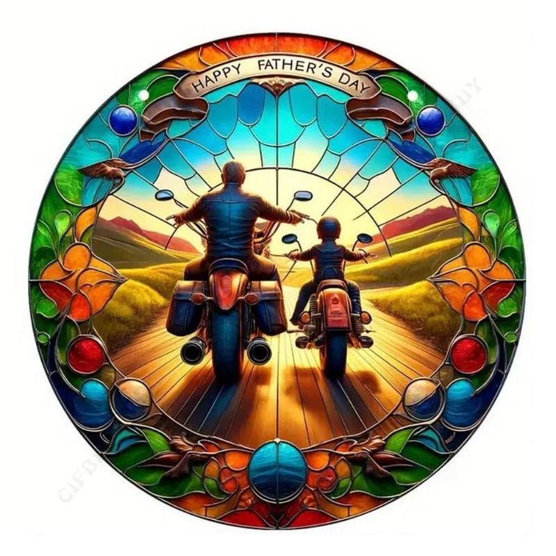 Motorcycle 2D Flat Design Round Sign, 20x20cm Wall Decor