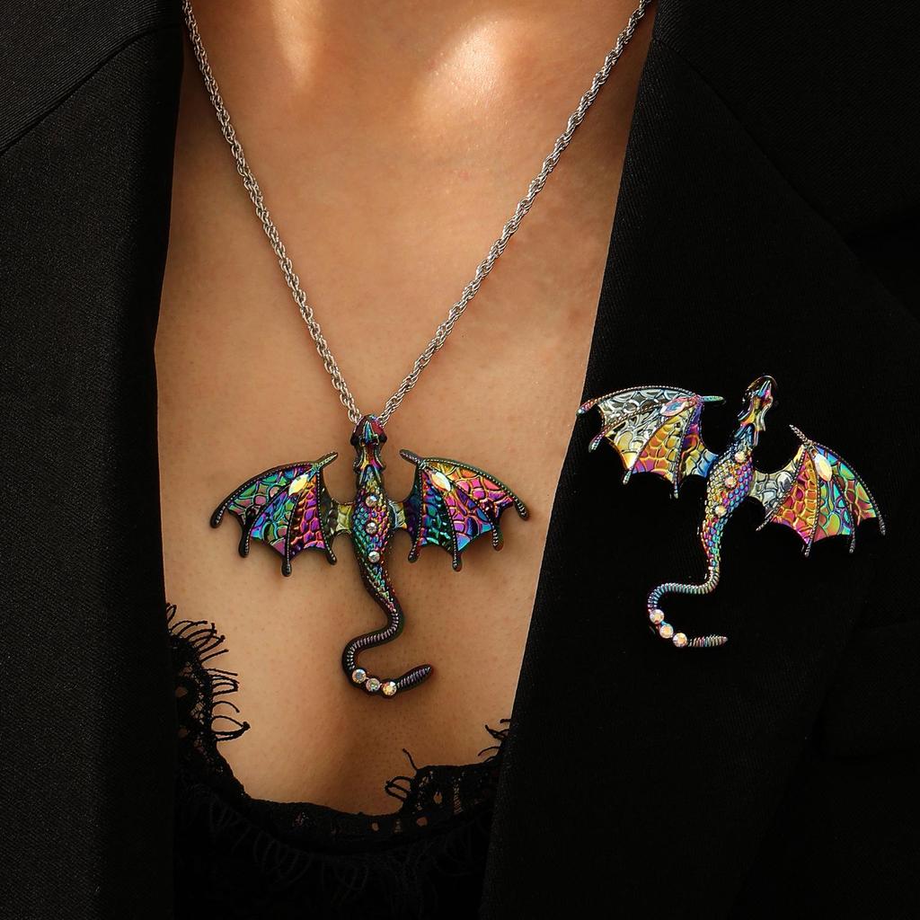 Retro Colorful Enamel Dragon Brooch - Unisex Lapel Pin & Necklace Accessory
