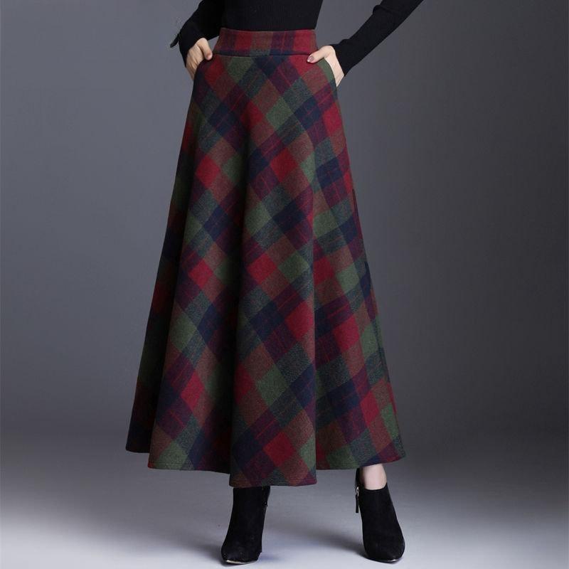 Jupe Longue Jupe D'hiver Grande Taille Femmes Tweed Demi-Corps Jupe A-ligne Jupe Grande Swing Jupe Mode Féminine Casual Long Streetwear