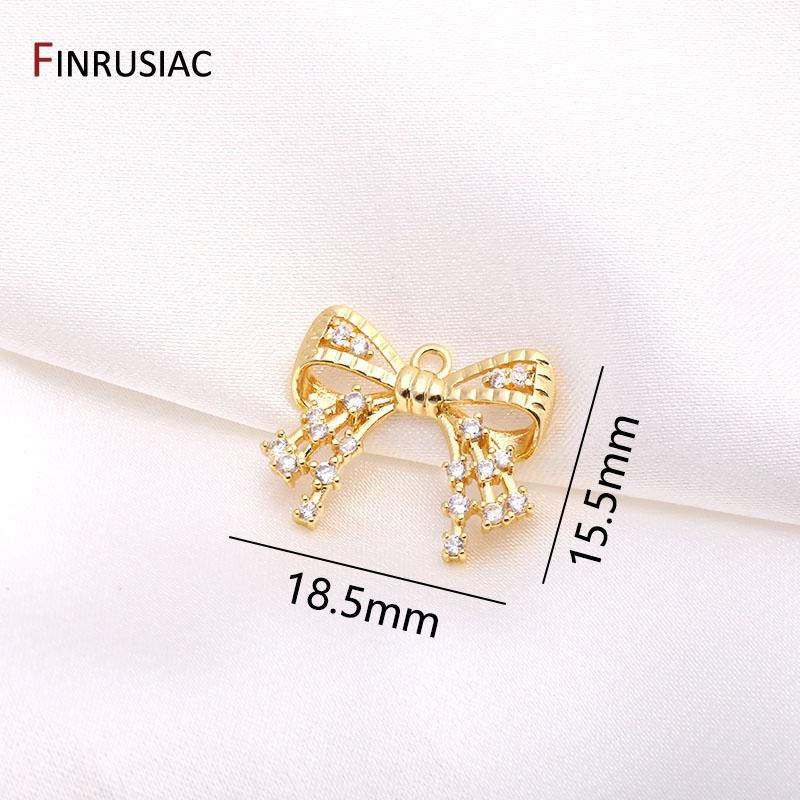 

14K Gold Plated Brass Sparkling Zircon Bowknot Charms Bow Earrings Pendants For Women DIY Earrings Making Supplies 2 pieces