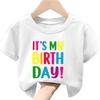 Today Is My Birthday Printed Childrens Roundneck Shortsleeved Tshirts and Casual Tops Girls Kids Clothes Modal Fabric