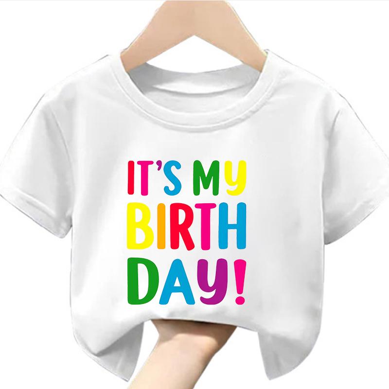 Today Is My Birthday Printed Childrens Roundneck Shortsleeved Tshirts and Casual Tops Girls Kids Clothes Modal Fabric