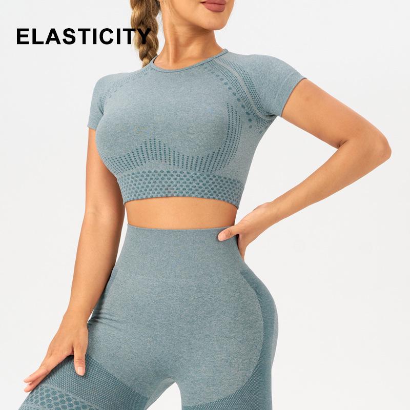 Women's Seamless Yoga Set: Short Sleeve Fitness Top & Butt Lift Leggings