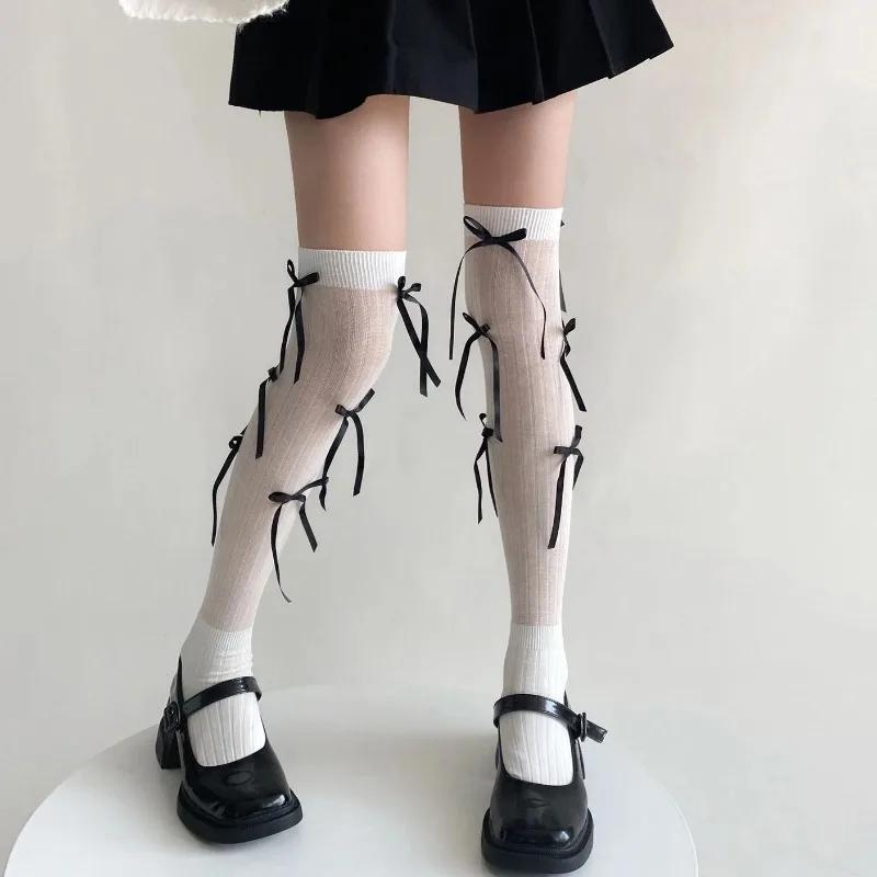 New Kawaii Bowknot Knee High Socks Thigh High Stockings Cute Long Socks Stockings Women Lolita Jk Japanese Style Thigh High Sock