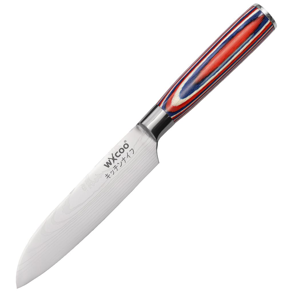 Damascus Steel Pattern Santoku Knife Professional Japanese Chef's Knife Sharp Enough for Slicing Meat Fish Fruit Kitchen Cleaver