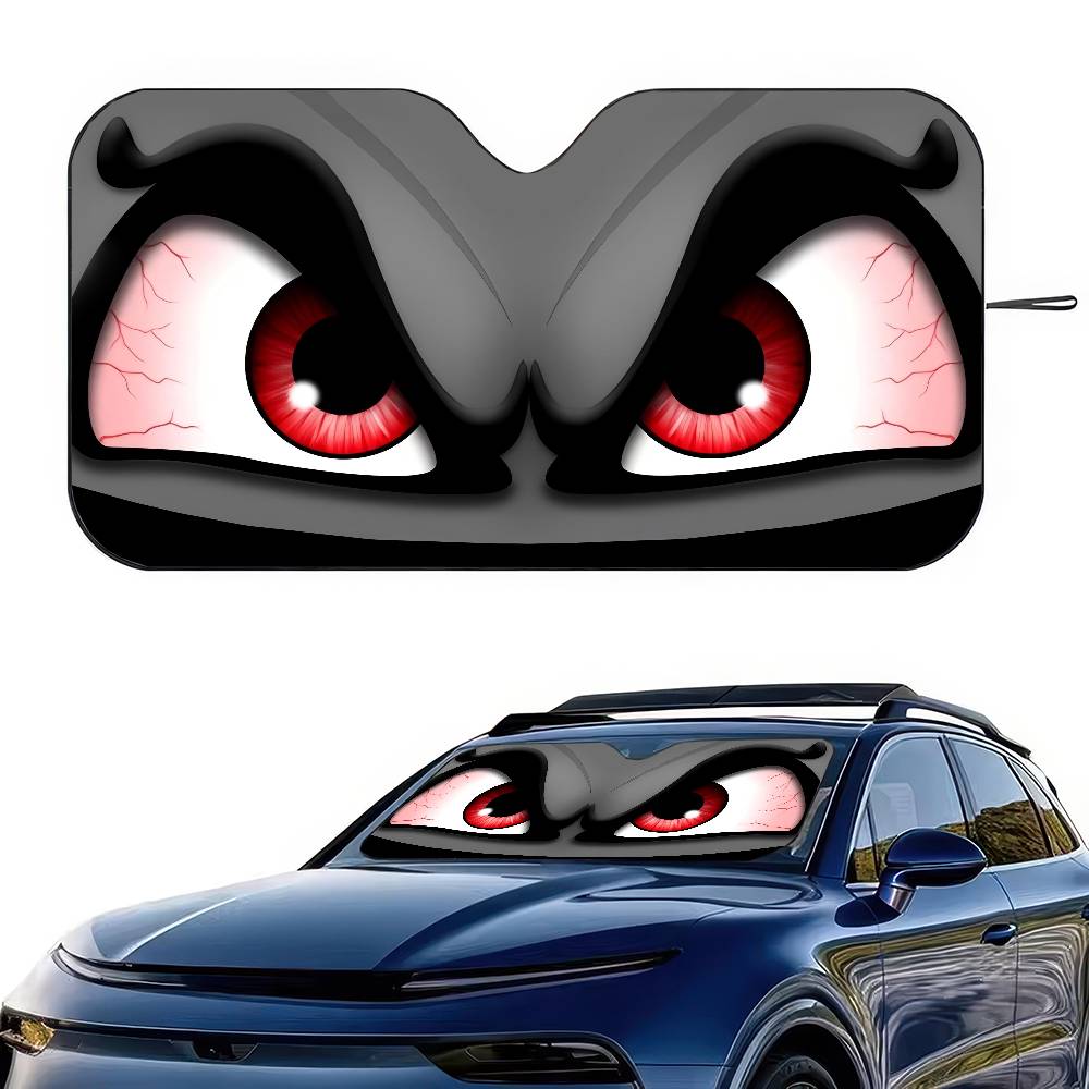 Car Cartoon Devil Eye Demon Smiling Face Car Sun Shade Windshield Shocked Car Front Window Sunshades Cover Keep Vehicle Cool UVWindshield Sunshades 1