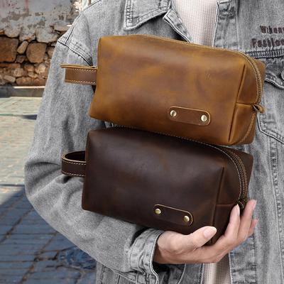 Borsa da viaggio da uomo retrò in vera pelle, borsa a mano in pelle bovina resistente all'usura.