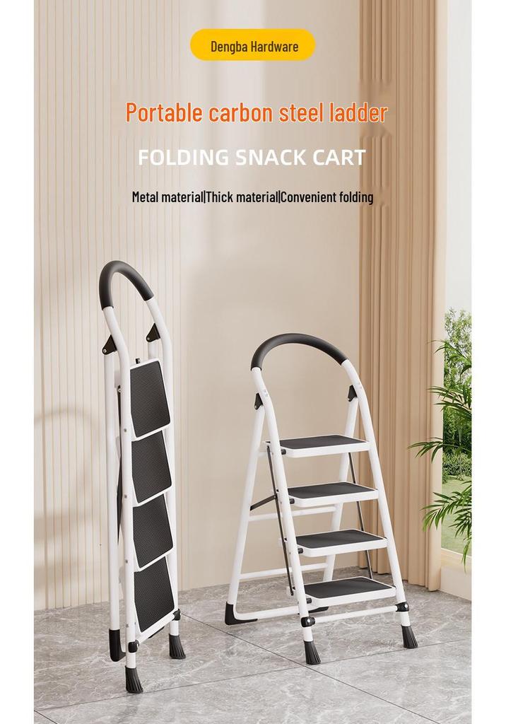 Portable A-frame Ladder with Tool Tray and Handrail, Wide Pedal for Indoor Use