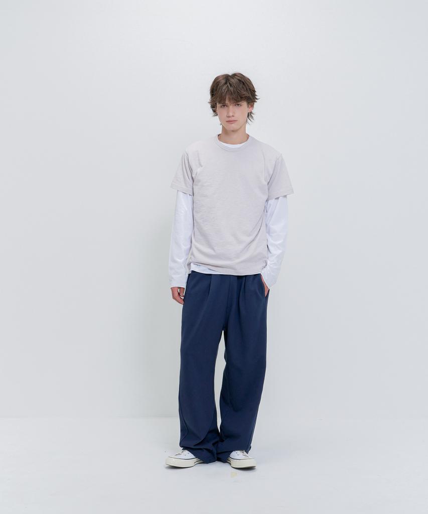 PSSHOPPER [2 Pack] Slub Short Sleeve, Cut-Out Long Sleeve Layered Set [Cocoa, White]