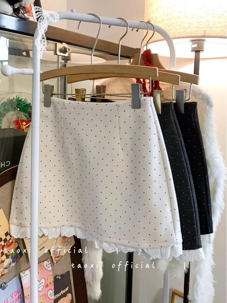 Polka Dot Lace Patchwork A-line Bodycon Skirt - Sweet Style High Waist Summer Outfit for Women