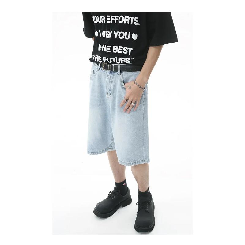 Vintage Pánské Džíny High Streets Široké Kalhoty Pánské Letní Baggy Džíny Džínové Šortky Streetwear Délka Ke Kolenům Krátké