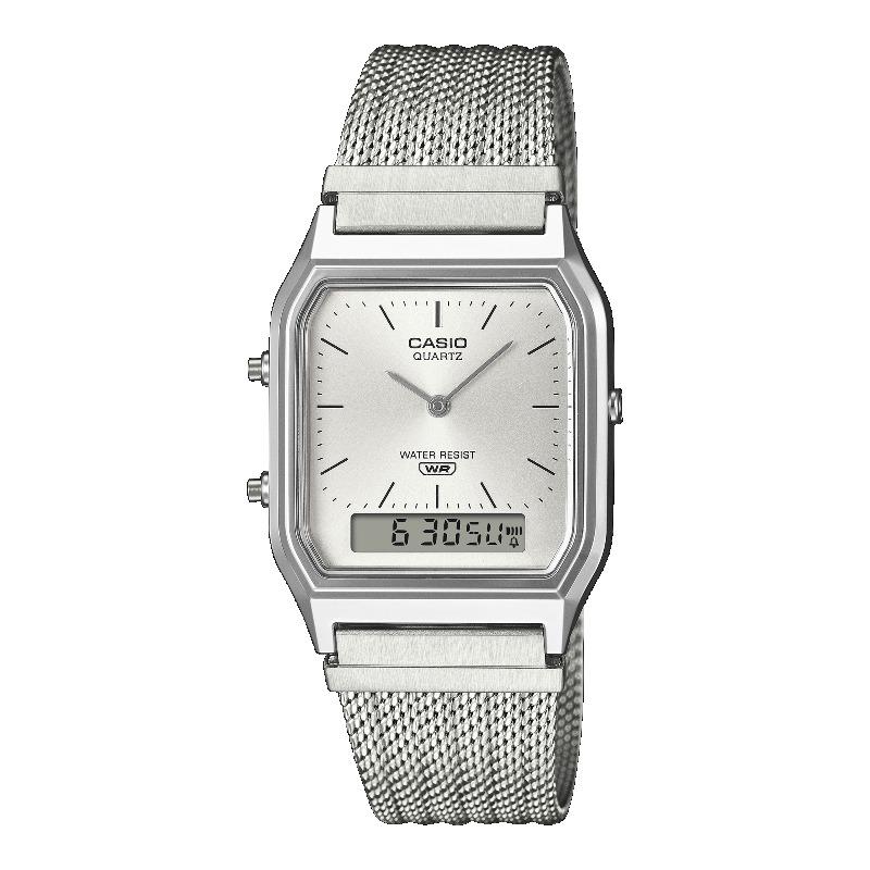 

Casio Men s Stainless Steel Water Resistant Analog Alarm Quartz Watch AQ-230EM-7A белый