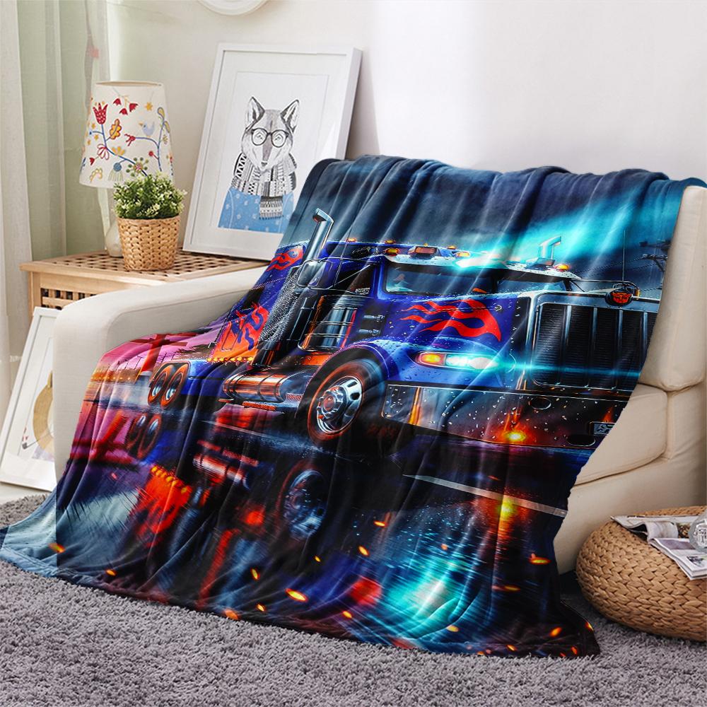 1Pc Truck Print Flannel Blanket, High quality Comfortable for All Seasons, Home Decor, Warmth and Comfort, Perfect for Christmas Gifts