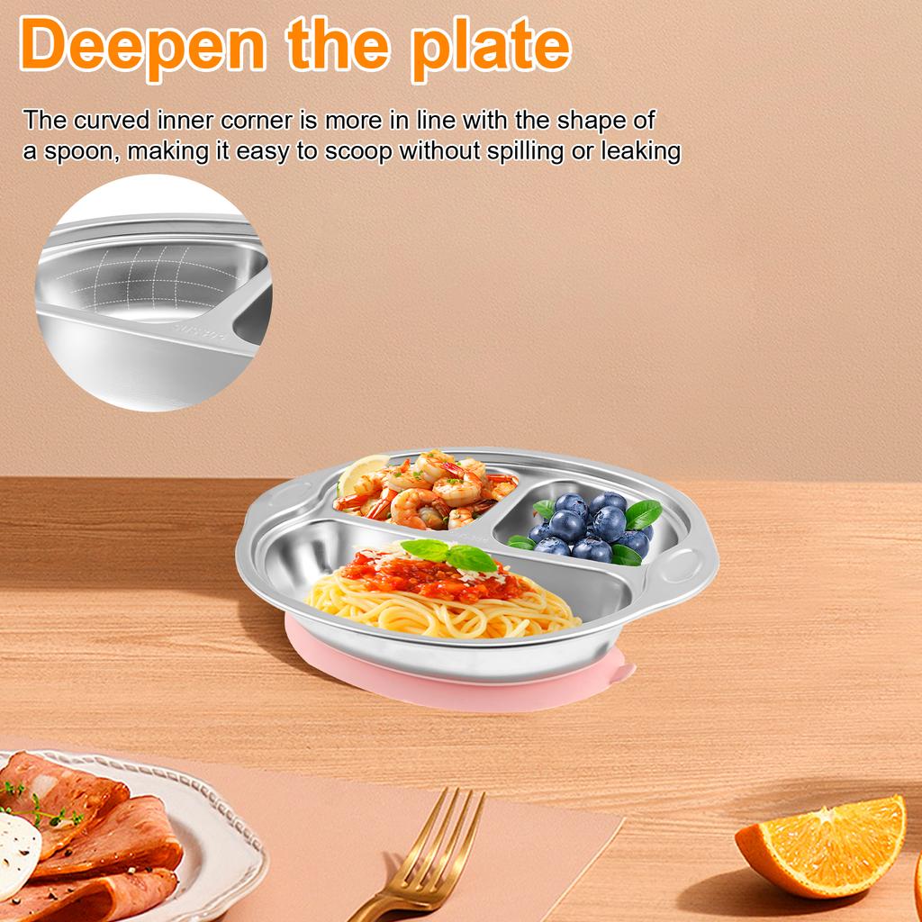 Baby Safe Stainless Steel Dining Plate Suction Children Dishes Feeding Toddler Training Tableware Kids Baby Divided Plate Bowls